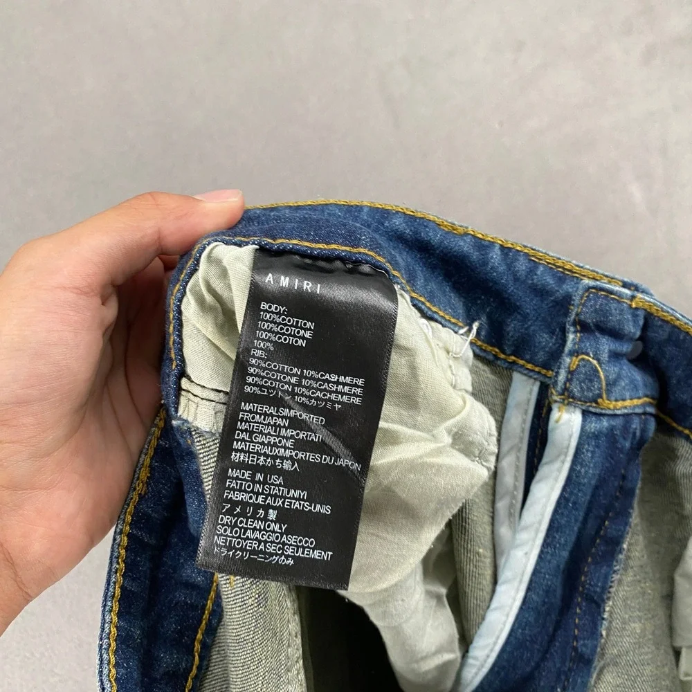 Amiri Men Blue Distressed Graphic Palm Tree Patch Denim Jeans 32